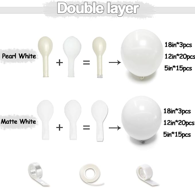 White Balloon Arch Garland Kit, Double Stuffed Beige Cream Balloons Pearl White - Image 3
