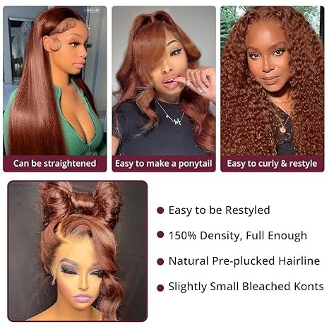 AMIRTY 250 density Dark Ginger Wig Human Hair Pre Plucked 13x4 Auburn Colored Lace Front Wigs Body Wave Glueless Wigs Human Hair HD Lace Frontal Reddish Brown Human Hair Wig 24 Inch