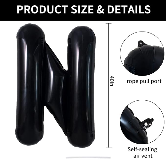 TONIFUL 40 Inch Large Black N Letter Balloons Jumbo Helium, Foil Mylar Big - Image 2