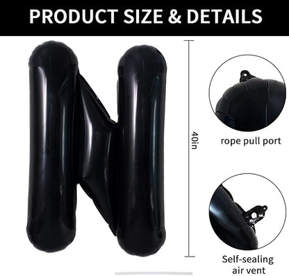 TONIFUL 40 Inch Large Black N Letter Balloons Jumbo Helium, Foil Mylar Big - Image 2