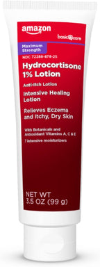 Amazon Basic Care Maximum Strength 1% Hydrocortisone Anti-Itch Lotion for Eczema, 3.5 ounce (Pack of 1)