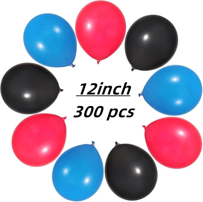 300 Pack Red Black Blue Balloons 100 of each of the 3 colors 12 inch Red Black - Image 2