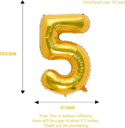 32 Inch Gold Number 5 Balloons Foil Ballon Digital Birthday Party Decoration - Image 3