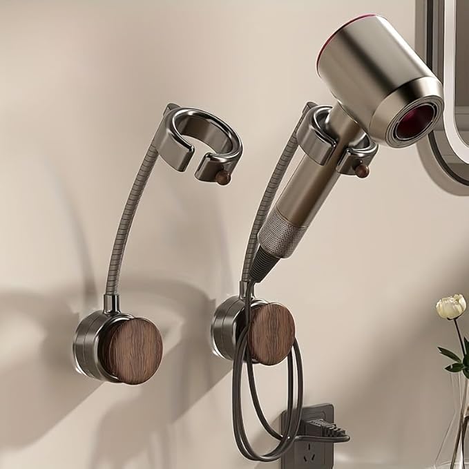 Damage-Free Hair Dryer Holder Wall Mounted - No Drilling Suction Cup Organizer for Bathroom, Universal Fit for Most Blow Dryers
