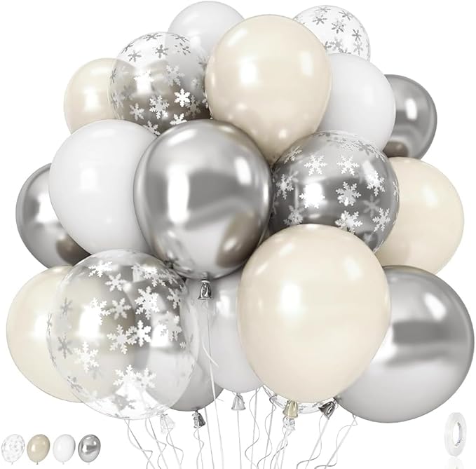 Pearl White Winter Wonderland Balloons, 12 Inch Pearl Sand White and Metallic by Govpy
