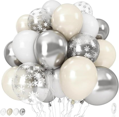 Pearl White Winter Wonderland Balloons, 12 Inch Pearl Sand White and Metallic by Govpy