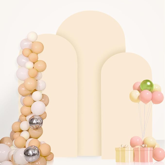 FANPROMS Beige Arch Backdrop Cover Set of 3 Wedding Arch Cover 4x5x6FT Round - Image 5