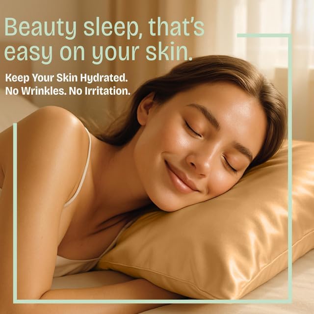 BLISSFORD Satin Pillowcase with Zipper, for Hair and Skin Care, Feels Soft and Cool Like a Silk Pillowcase, Gold Satin Pillow Cases 2 Pack, Slik Pillow Cover, Queen Size - Set of 2