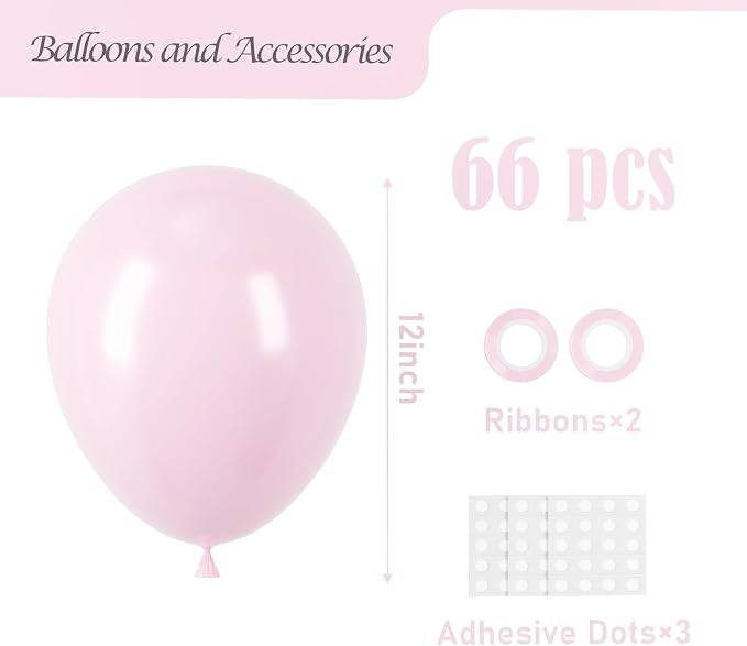 Voircoloria 66pcs Light Pink Pastel Pink Latex Party Balloons, 12inch | - Image 2