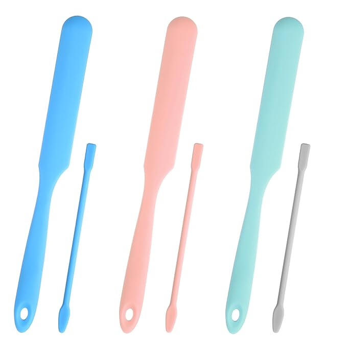 6PCS Non-Stick Wax Spatulas Set, Reusable Silicone Spatula Waxing Applicator for Hair Removal Body Home Salon Use (Pink Blue Gray Green)