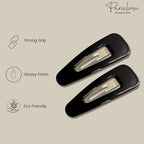 Parcelona French Mini Set of 4 Small Celluloid Acetate, Clic Clac, Snap Hair Clips, No Slip, Fashion Styling Women Hair Accessories, Girls Snap Hair Barrette, Made in France (Black)