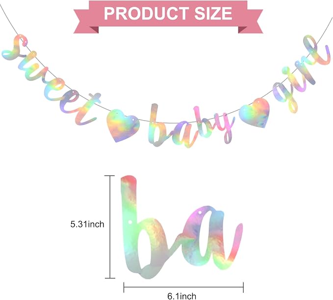 BEISHIDA Pre-Strung Iridescent Girl Baby Banner Baby Shower Decor | NO DIY - Image 3