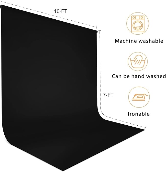 10x7 FT Black Backdrop for Photography, Polyester Fabric Background | Pure - Image 4