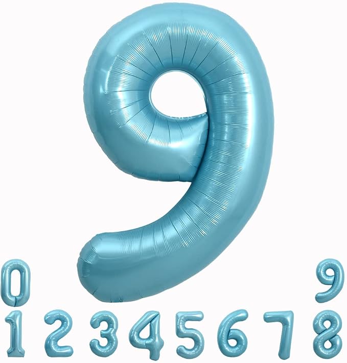 TONIFUL 40 Inch Light Blue Large Numbers Balloons 0-9, Number 9 Digital Helium by TONIFUL
