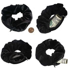Zipper Scrunchie,Velvet Scrunchie with Zipper Pocket for Women - Hair Tie with Hidden Storage Compartment for Cash, Lipstick, Keys & Valuables | Hidden Compartment Items for Travel (Black, 8)