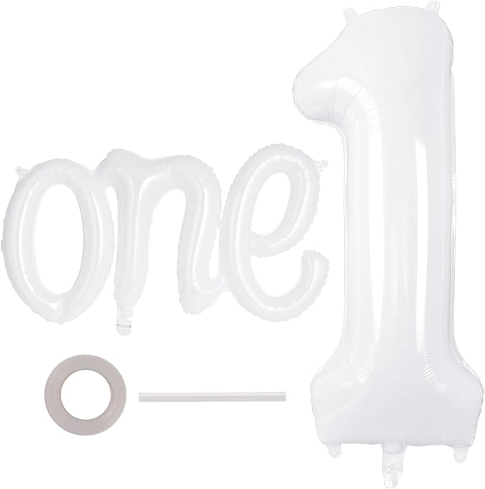 2 Pcs One Balloon Set, 40 Inch Number 1 Balloon and 41 Inch Script Letter One by AIQINHU