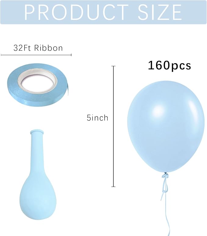 Pastel Blue Latex Party Balloons 160 Pack 5 inch Round Light Blue Balloons - Image 2