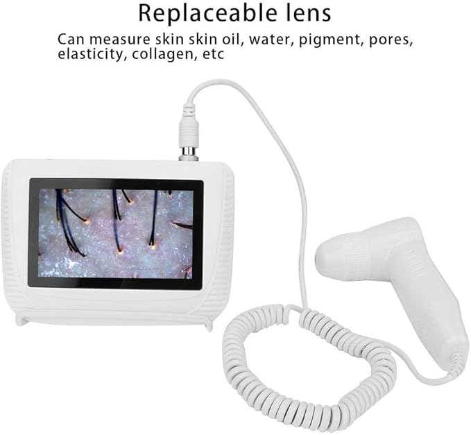 Skin Hair Analyser,5 in 50X/200xLens LCD Digital Microscope Rechargeable Portable Scalp Detector Scanner Professional Scalp Hair Follicle Oil Moisture Magnifying Detector Skin Pigment Tester,US