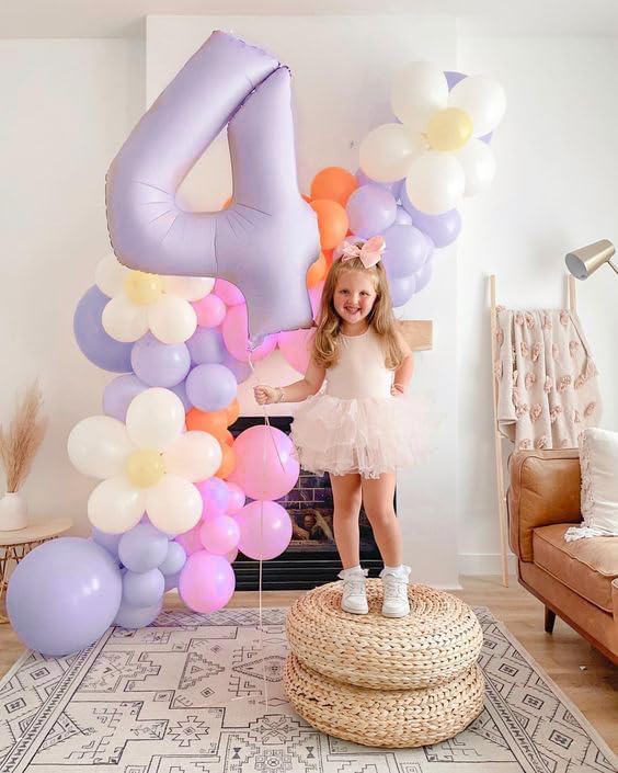 Number 4 Balloons 40 Inch for 4 14 Birthday Decorations, Cream Purple | Jumbo - Image 2