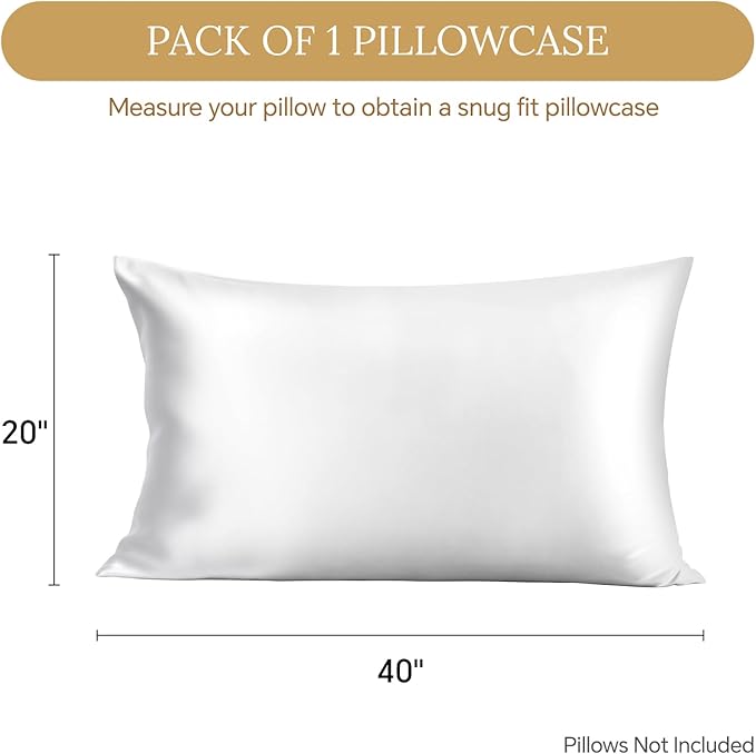 INFIIXSO Mulberry Silk Pillowcase for Hair and Skin, Silk Pillow Cases King Size with Hidden Zipper 20x40 Inches, Extraordinary Smooth and Soft Cooling Pillow Cases for Hot Sleepers(White, 1 Pack)