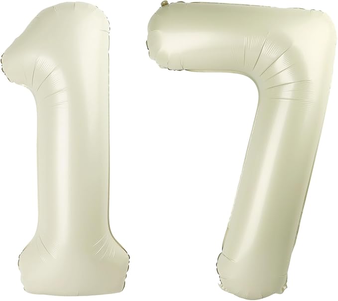 Number 17 Balloons 40 Inch for 17 71 Birthday Party Decoration, Cream White | by Mluchee