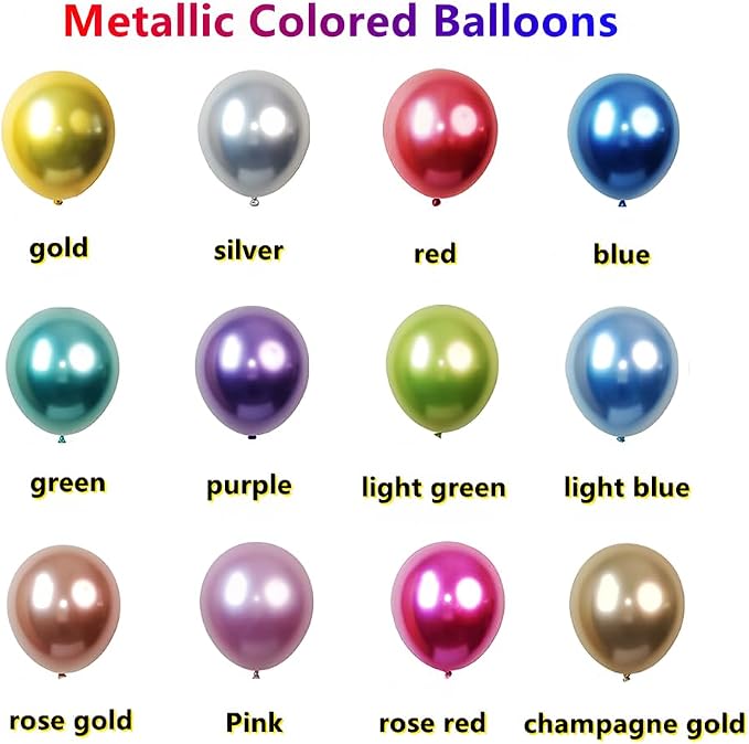 300 Pack Metallic Balloons 12 Inch Chrome Shiny Assorted Colors Latex Rainbow - Image 2