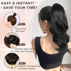 Ponytail Extension, Black Drawstring Ponytail Extension for Women Long Wavy Pony Tails Hair Extensions Synthetic Wavy Clip in Ponytail Hairpiece for Women, 20 Inch
