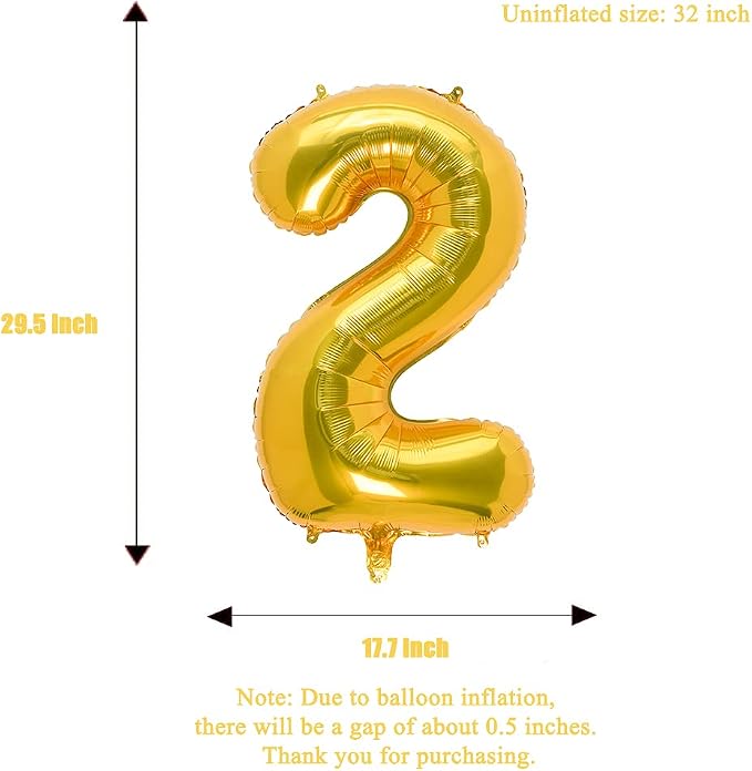32 Inch Gold Number 2 Balloons Foil Ballon Digital Birthday Party Decoration - Image 3