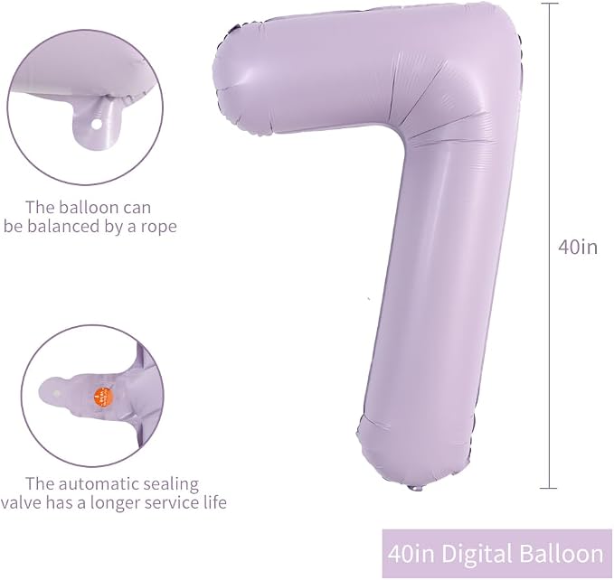 TONIFUL 40 Inch Pastel Purple Number 7 Balloon – Big Lilac Mylar Foil Number - Image 2