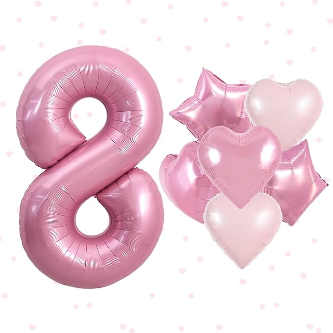 TONIFUL 8th Birthday Balloons Kit 40 Inch Pink Large Number 8 Foil Balloon | by TONIFUL