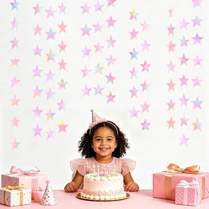 Iridescent Pink Shining Star Hanging Garland Pink Holographic Hanging Sparkling - Image 4