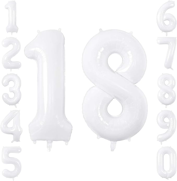 White Number 18 Balloon 40 Inch, Large White Foil Balloons by Unknown