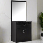 BarberPub Backwash Shampoo Bowl Sink Chair Station with Mirror Salon Styling Cabinet Spa Equipment 3130 (Black)