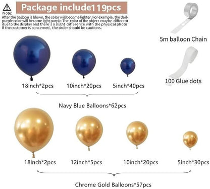 Navy Blue Balloons Arch Garland Kit 119pcs Chrome Gold Balloons - Image 4