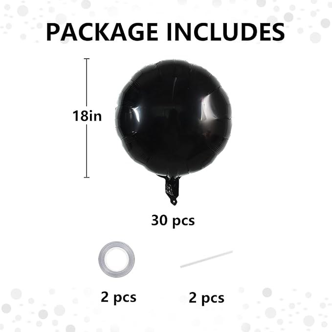 TONIFUL 30Pcs 18 Inch Large Black Round Shape Foil Balloons Big Black Circle - Image 2
