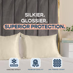 BLISSFORD Satin Pillowcase with Zipper, for Hair and Skin Care, Feels Soft and Cool Like a Silk Pillowcase, Satin Pillow Cases 2 Pack, Slik Pillow Cover, Champagne, King, Set of 2