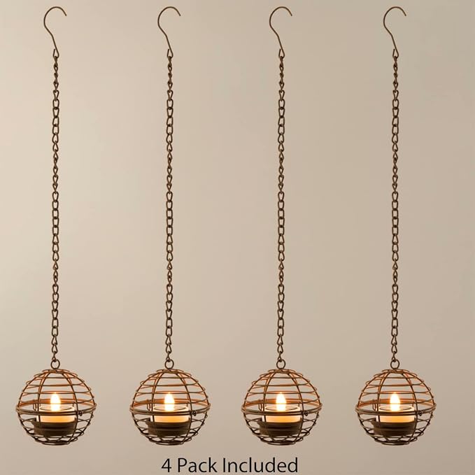 Solar Hanging Lanterns Outdoor Waterproof, Rust Iron Ball Candle Holder - Image 7