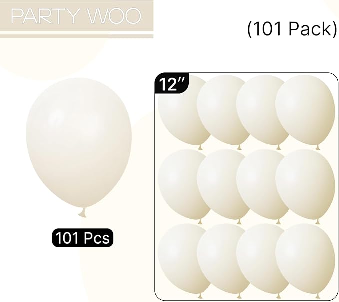PartyWoo Beige Balloons 101pcs Cream Ivory White Color 12 Inch | Balloons - Image 6