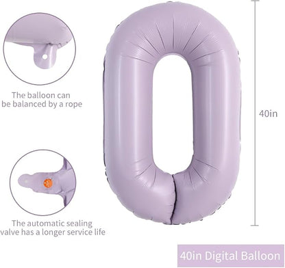TONIFUL 40 Inch Pastel Purple Number 0 Balloon – Big Lilac Mylar Foil Number - Image 2