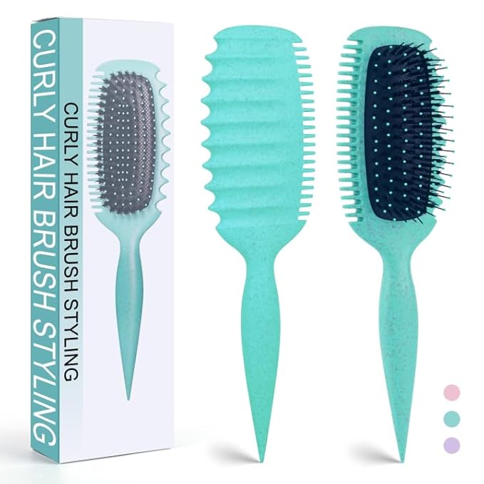Curly Hair Brush for Detangling, Shaping and Defining Curls, Waves & Coils on All Light Wet or Dry Hair Types for Women and Men, Reduce Tangling, Curl Defining Brush, Cyan