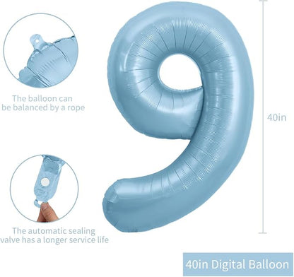 TONIFUL 40 Inch Pastel Blue Number 9 Foil Balloons Large Mylar Foil Digital 9 - Image 2