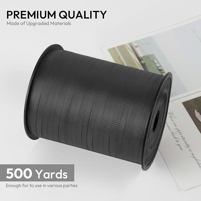 Black Crimped Curling Ribbon, 1/5" Wide x 500 Yards Christmas Curling Ribbons - Image 2