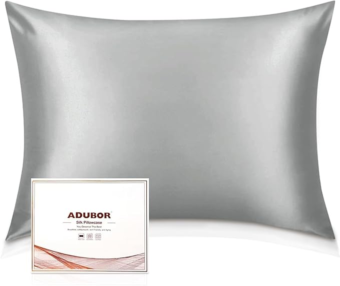 Adubor Silk Pillowcase for Hair and Skin with Hidden Zipper, Both Sides 23 Momme Silk Pillow Case, Queen Size 20×30 inches, Dark Grey, 2PCS