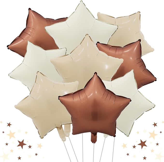 TONIFUL 15Pcs Star Shaped Balloons 18Inch Cream Caramel Brown Foil Balloons | by TONIFUL