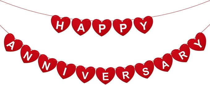 Pre-Strung Happy Anniversary Banner No DIY Felt Wedding Anniversary Party | by KINGLAKEGARDEN