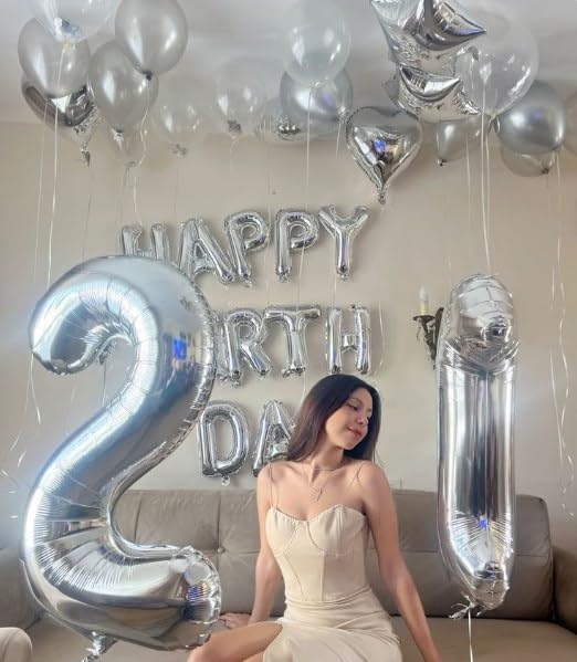 Silver Number 2 Balloon 40 inch, Balloon numbers party supplies, deco photo - Image 4