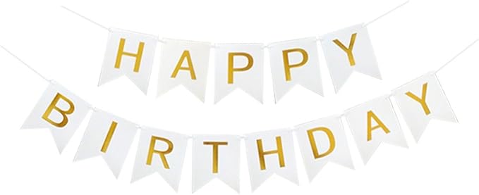 Happy Birthday Banner With Shiny Gold Letters, Swallowtail Design Hanging Signs by Blukey