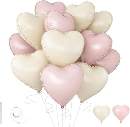 Baby Pink & Baby White Heart Balloons，18 Inch Foil Love Heart Shaped Balloons by Wuhetyo
