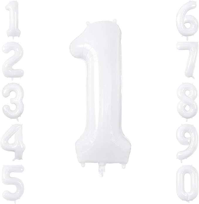White Number 1 Balloon 40 Inch, Large Foil Mylar 1st Birthday Decorations by Unknown