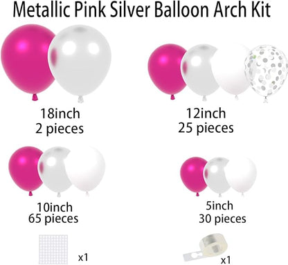 Magenta Hot Pink Silver Balloons Garland Arch - Image 3